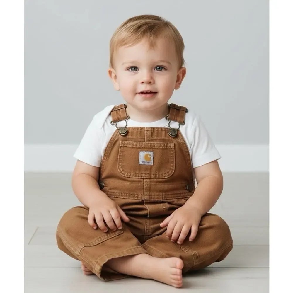 Carhartt Dungarees Baby 6 Months Brown Duck Canvas Double Knee Bib Overalls